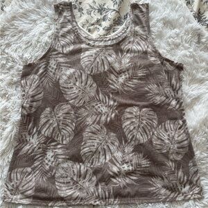 Time & Tru 2X Palm Leaf Tank Top Brown Grey Mauve Tropical Plus XXL 20